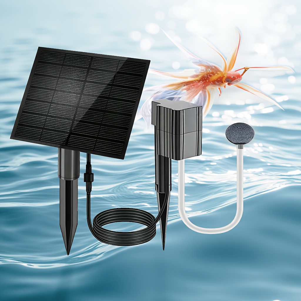 TEMU Solar Powered Pond Oxygen Air Pump Kit, Quiet Solar Aquarium Aerator With Air Stone And Wire, Energy Saving Fish Tank For Garden Pond, Outdoor