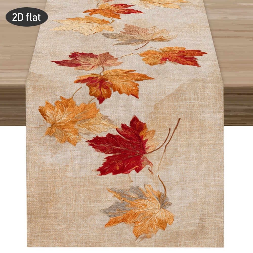 TEMU 1pc, Chemin de table imprimé feuilles tombantes colorées, Style de fête légère brise d'automne, chemin de table d'automne, Nappe de chemin de