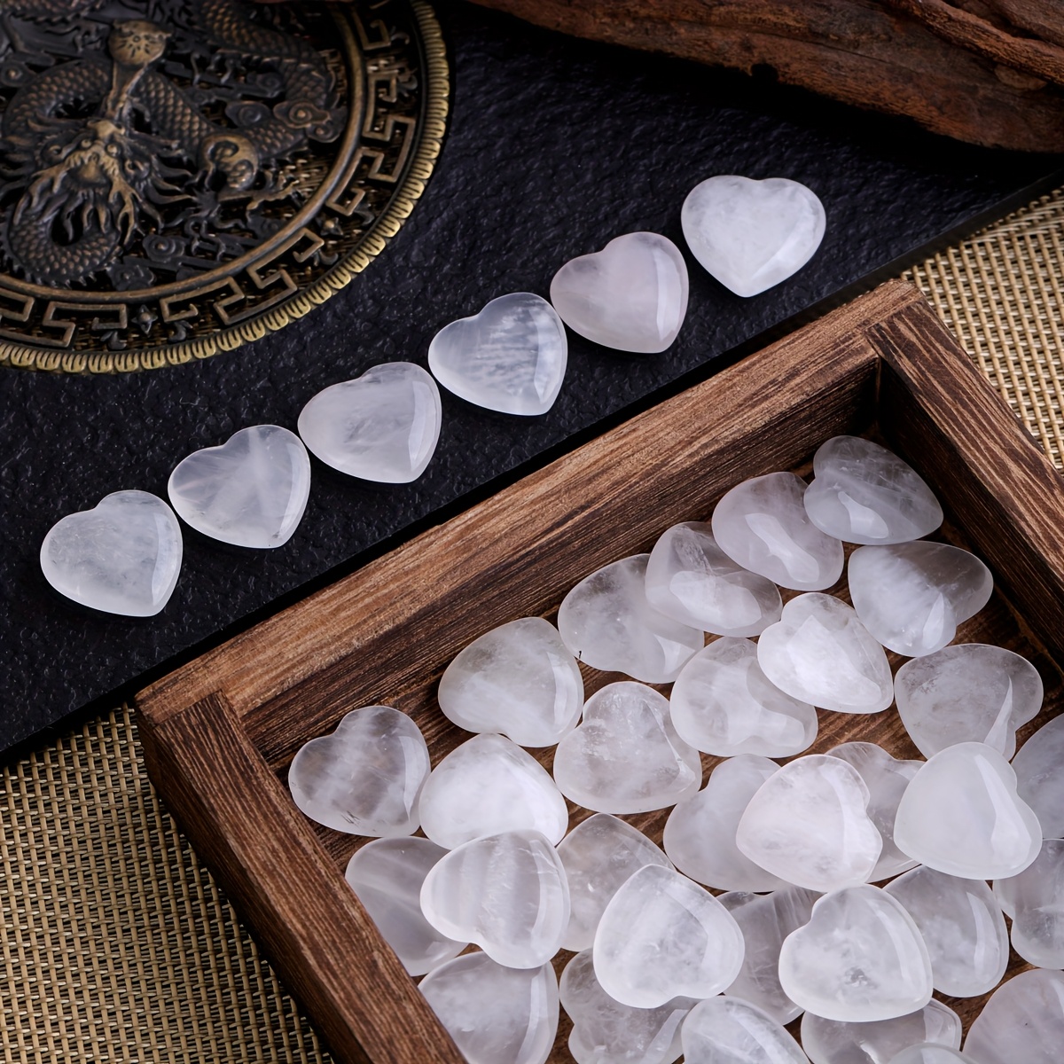TEMU Natural Transparent Quartz Heart-shaped 0.8inch Palm Set, Stone Accessories, Mineral Decoration, Room Decoration