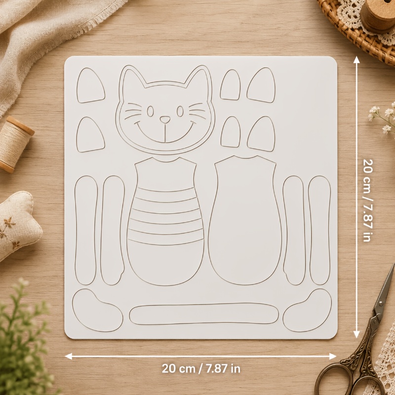 TEMU Pochoir de fabrication de poupée chaton rayé, motif d'artisanat en crème, pochoir de couture de poupée rayée mignonne