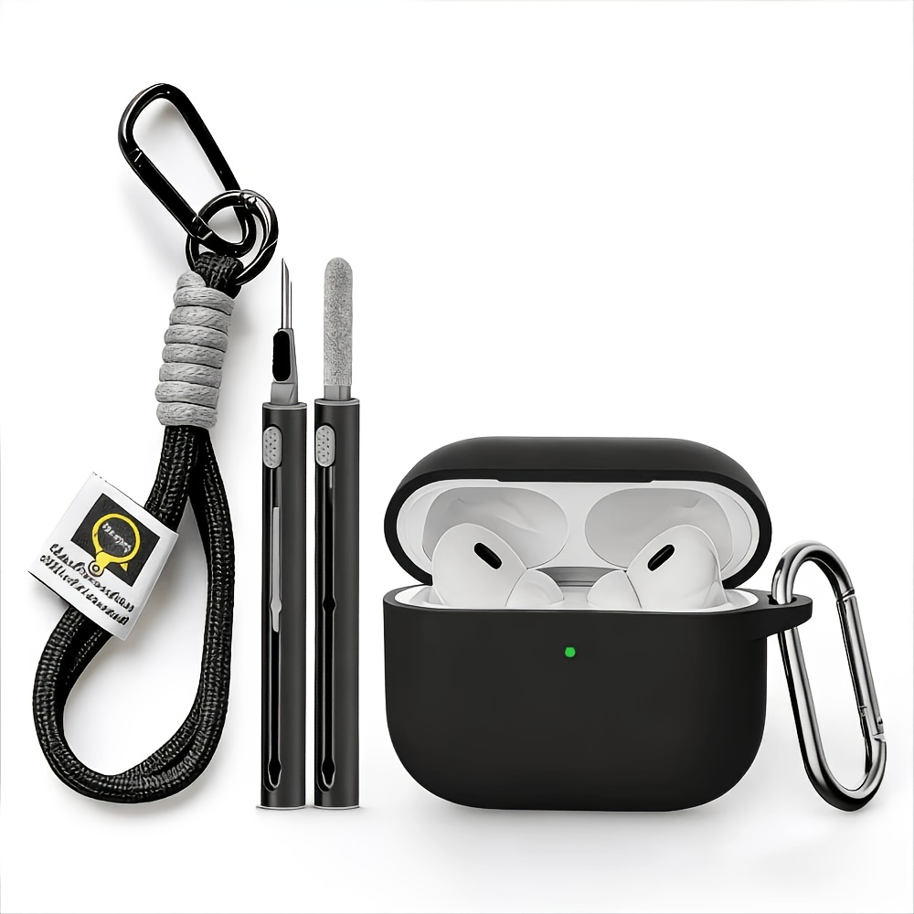 TEMU Earphone Covers, Suitable For And Pro 2, 1st/2nd/3rd Generation, And Airpods 4/5. Black 1pc Protective Soft Case, Includes A Cleaning Pen,