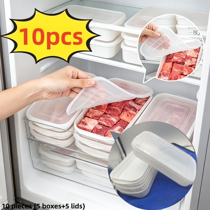 TEMU Lot de 10 pièces (5 récipients + 5 couvercles) - Ensemble de contenants de conservation alimentaire réutilisables, organisateur de réfrigérateur