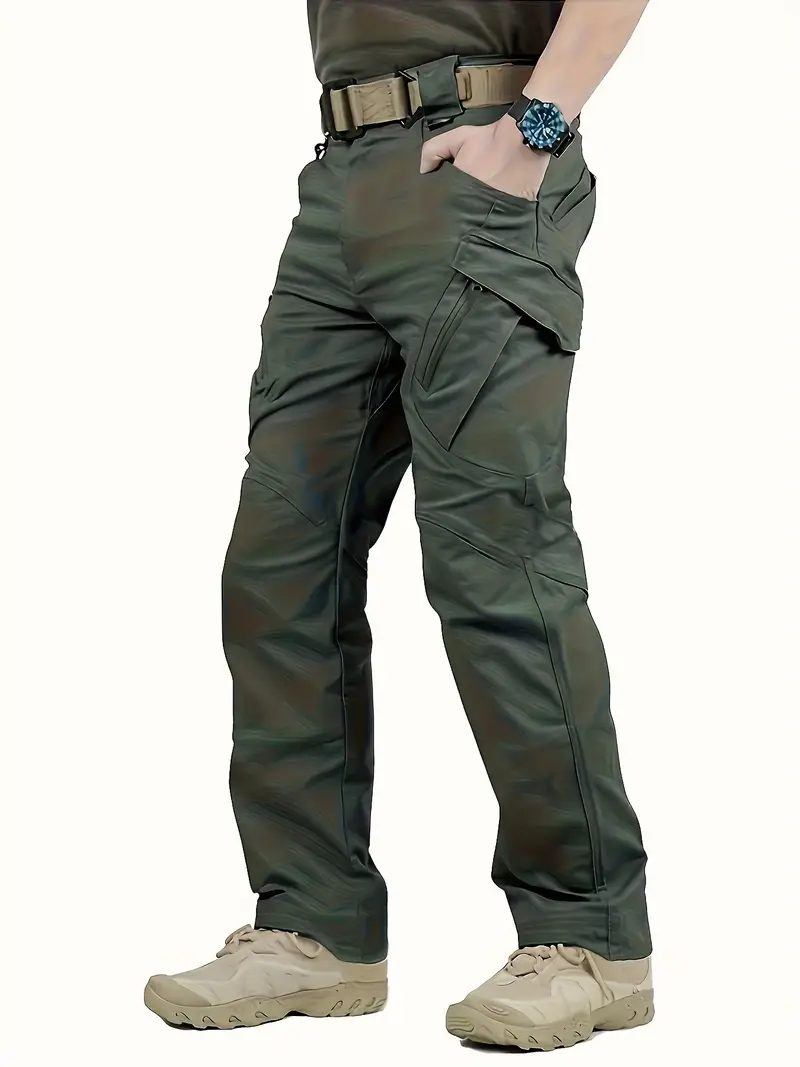 pantalones tácticos de carga para hombre estilo militar con múltiples bolsillos, cintura ajustable en poliéster no elástico, ropa casual para | uso exterior y /otoño 2