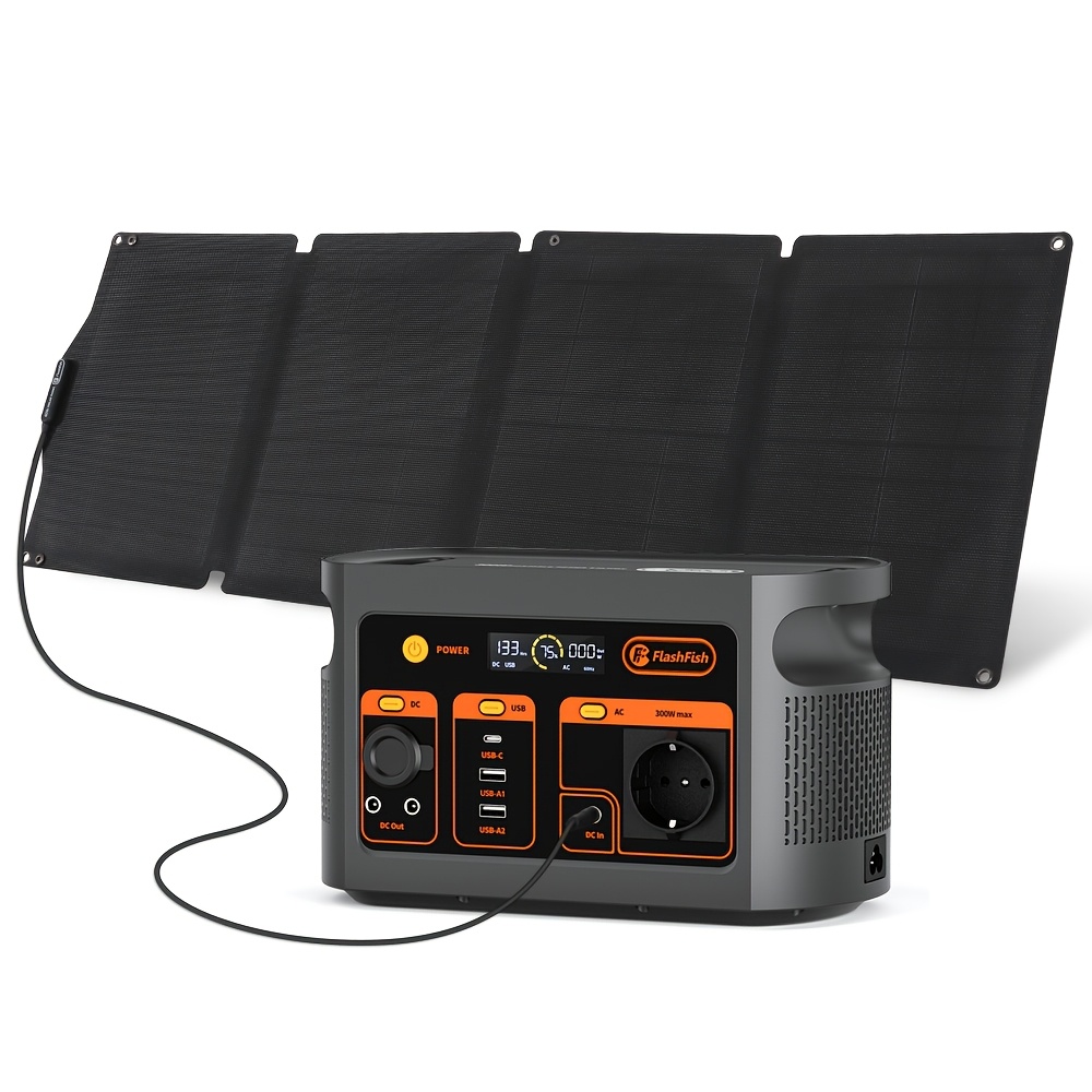 TEMU elettrica portatile da 300W + Set pannello solare da 60W, Generatore LiFePO4 (LFP) 179.2Wh, compatibile ed efficiente, con una variet� di