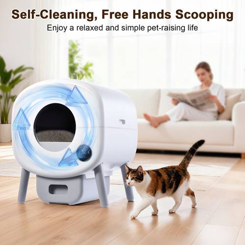 66l large capacity self cleaning robot with 13l tray double manual mode weight monitoring anti protection washable drum waste bin for indoor big small cats made of pp uncharged without battery