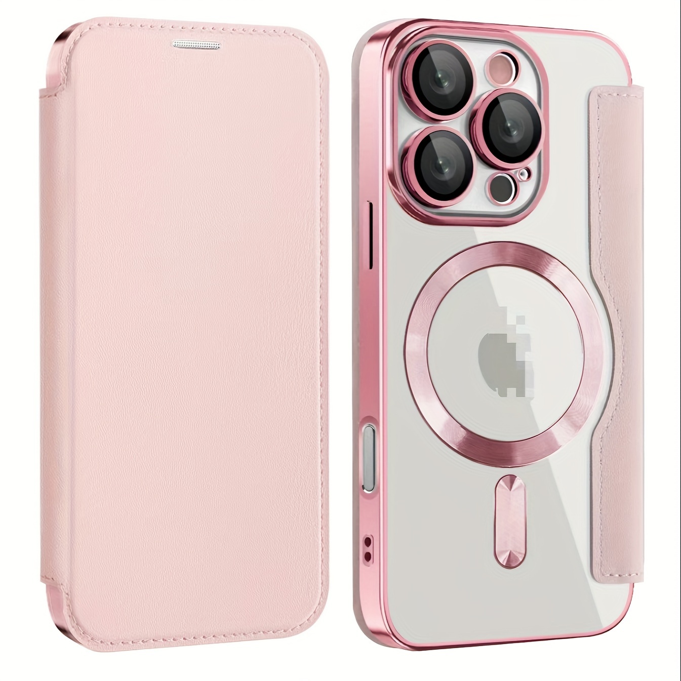 Suitable for Apple 16 Electroplated Gold Plated Shield Magnetic TPU Artificial Leather Mobile Phone Case Iphone 15 Full Cover Flip Lens Film Protective Case 16Pro 15 - Image 16