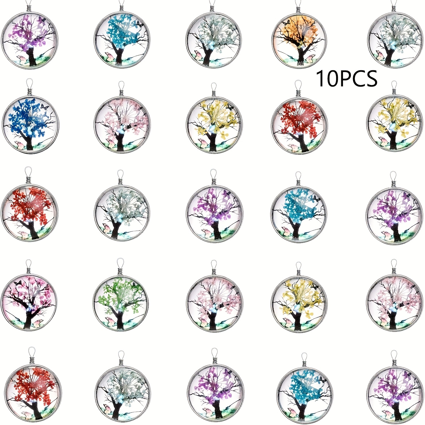 Image of 10pcs Mix Dried Pressed Tree Charms Flower Glass Beads Pendant Plant Pendant For Necklace Bracelets Jewelry Making