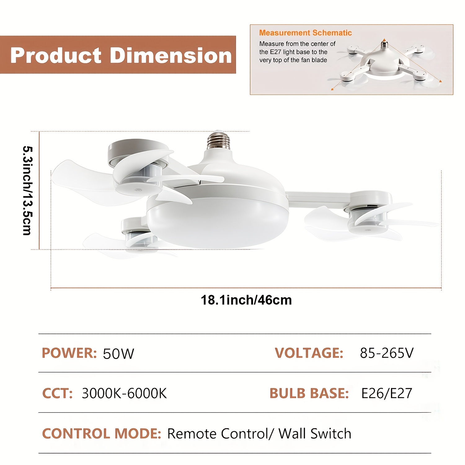 LED Smart Ceiling Fan Light - E27/E26 Screw Port With Remote Control, Adjustable Brightness And 3 Speed Adjustment, Suitable For Bedroom, Living Room, Study, Kitchen And Bathroom - Modern Design, Suitable For All Seasons (2-in-1-3/4/5 Head Fan Light