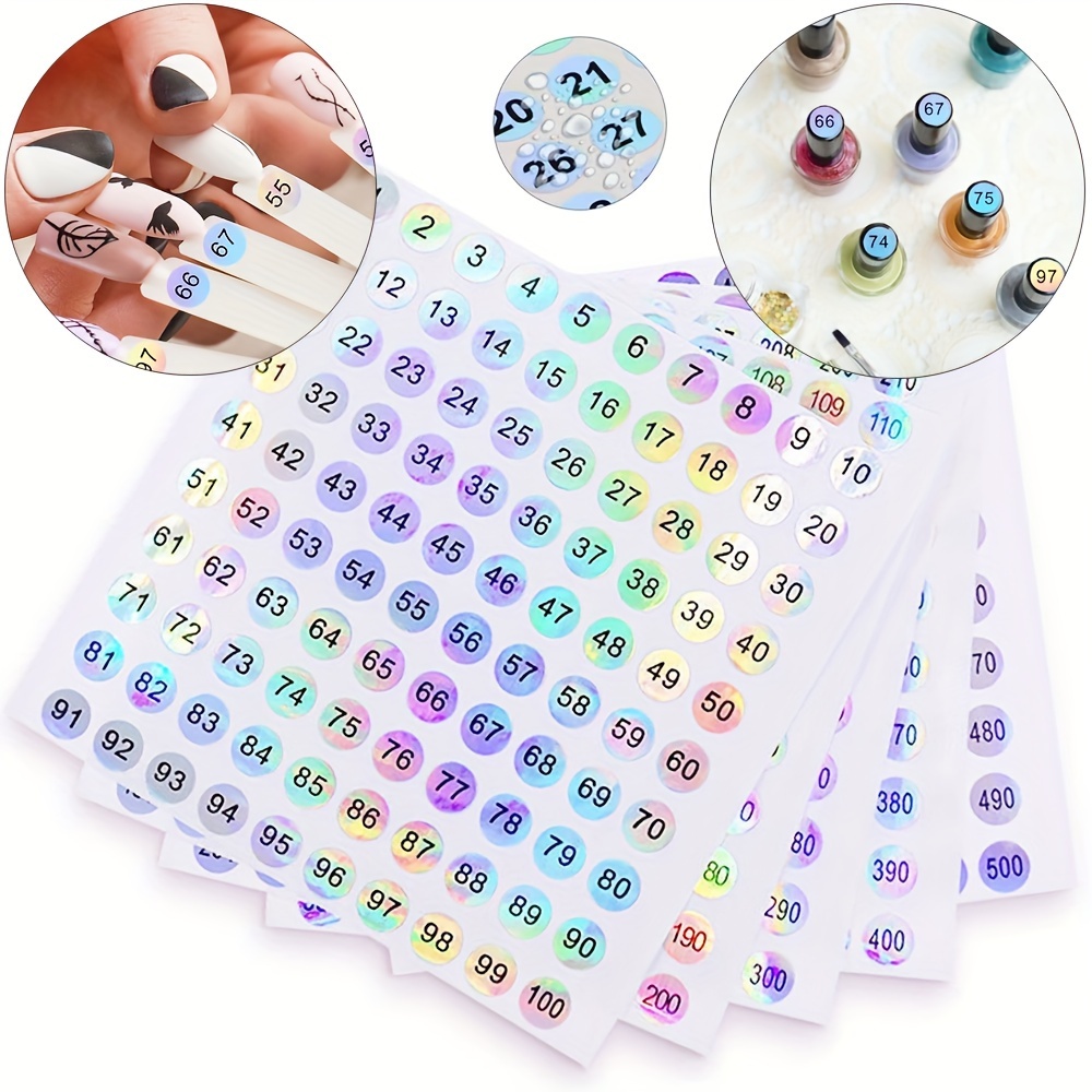 

Holographic Laser Number Stickers, Scratch Resistant & Water-oilproof, Rainbow Color, For Nail Polish, Gel Varnish, Lipstick & Manicure Tool Labeling, Easy Peel Adhesive Sheets