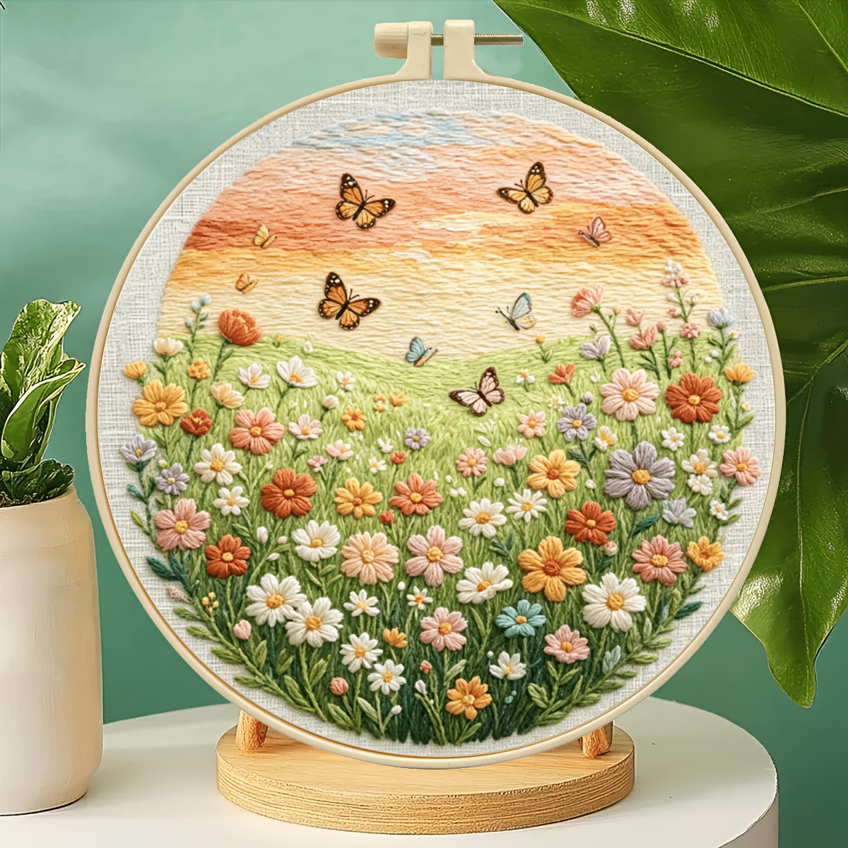 TEMU 1 Embroidery Kit, "butterflies Dancing Flowers", Diy Craft Material Set, Complete Tools For Beginners, Decor, Stress- Creative Handmade Hanging