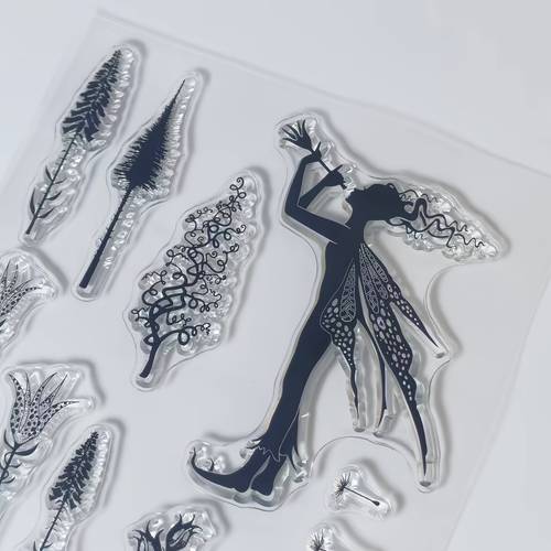 1 set feeërieke silhouette duidelijke , diy scrapbooking decor, kunstzinnige patronen lege frame, wenskaarten, album versieringen, transparante siliconen stempelkit voor handwerken