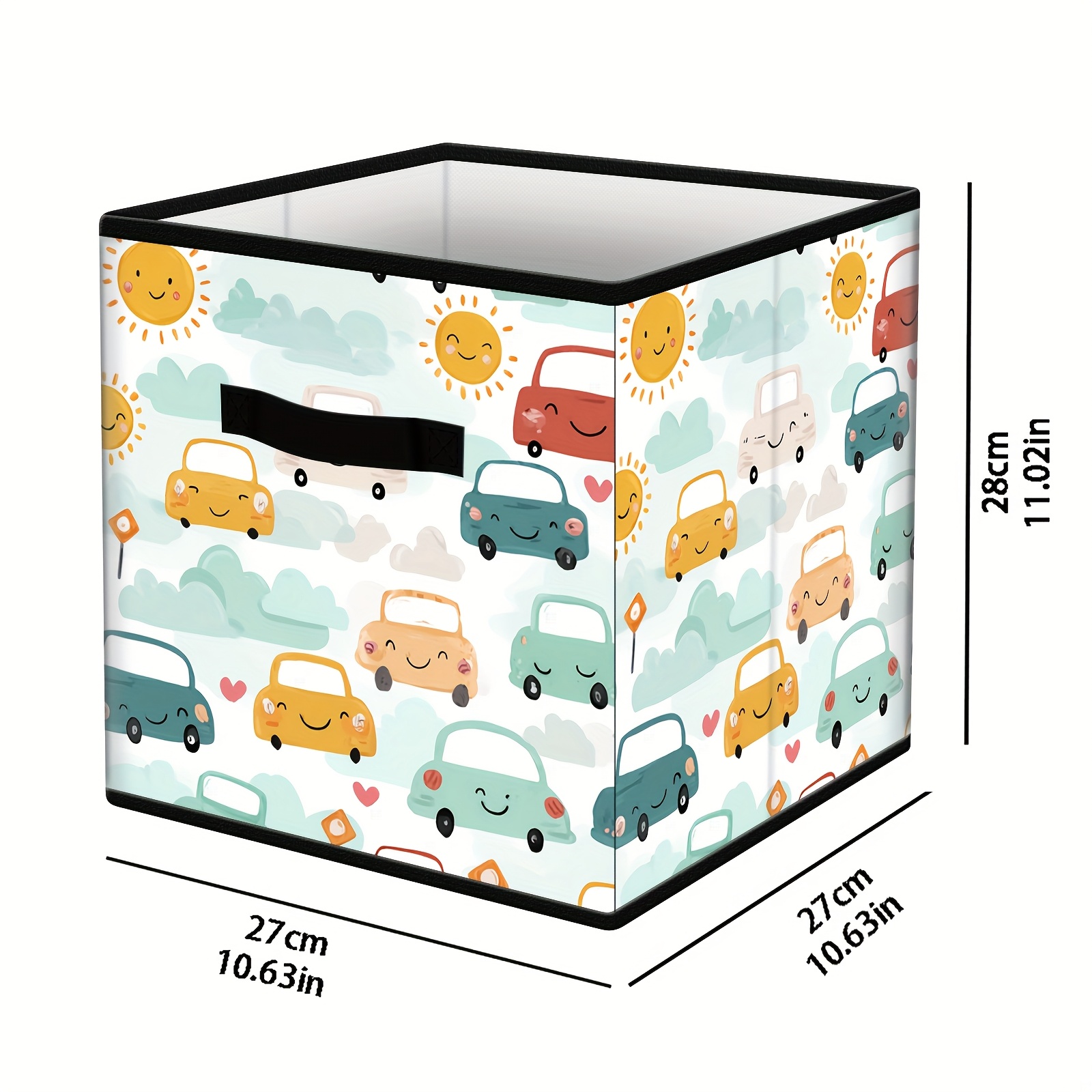 TEMU 1pc Rangement Pliable pour Boîte - un Panier de Rangement Décoratif Pliable et avec des Poignées, avec un Design de Motif de Voiture de Dessin ,