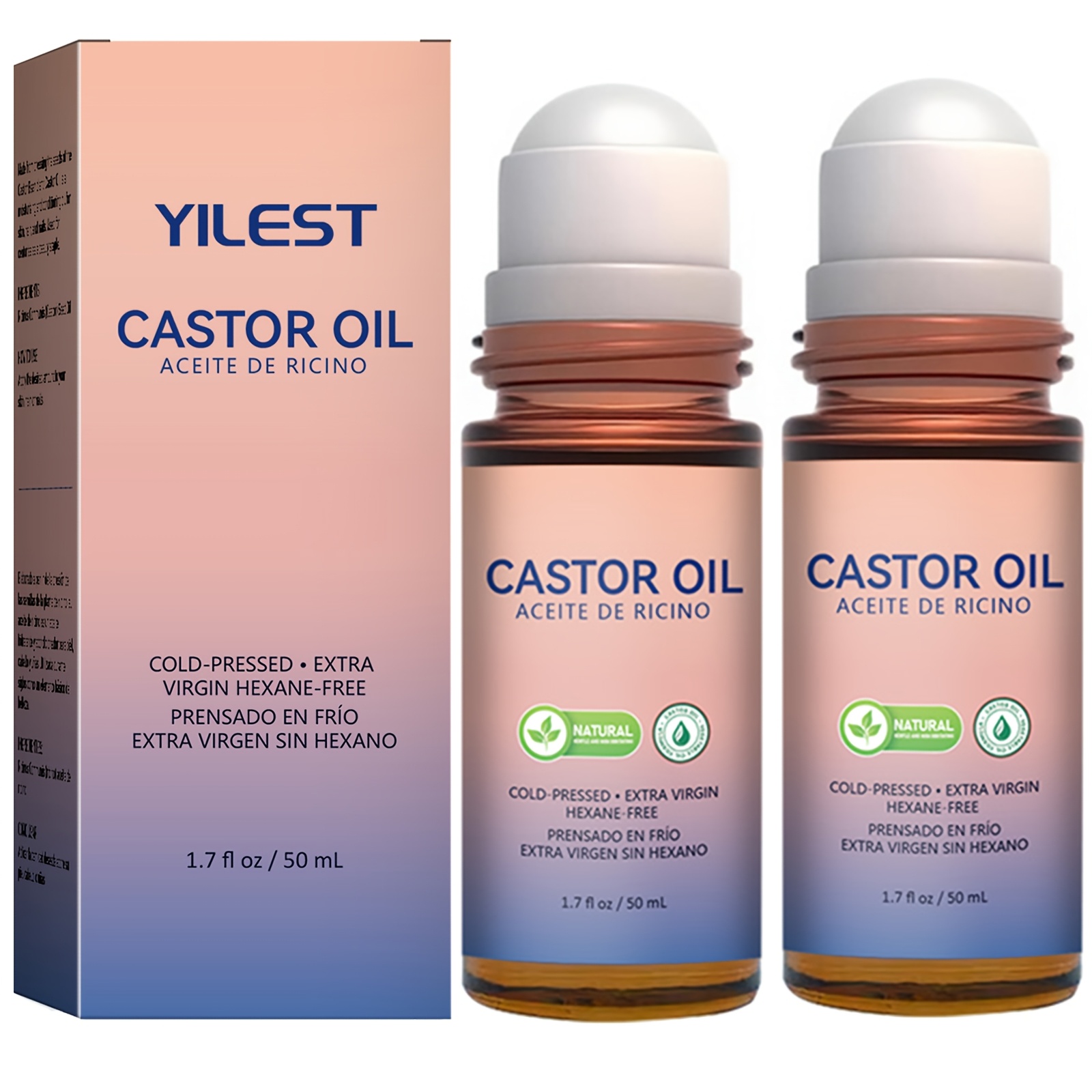 castor oil roll on with rose quartz   cold pressed unrefined hexane free for skin eyebrows and eyelashes 1 7oz