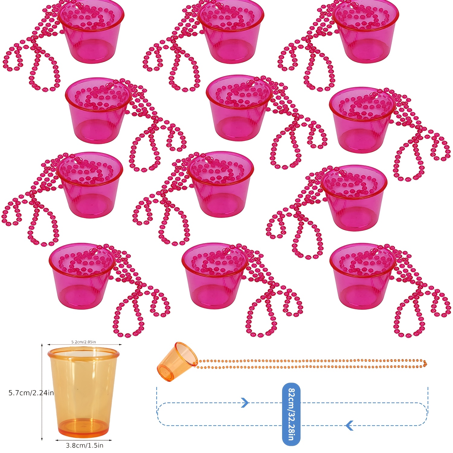 TEMU Set Of 24pcs Beaded Necklace- 12 Colorful Transparent Bead Chain Necklace With 12 Colorful Transparent Plastic Cup For Party Decoration Beer