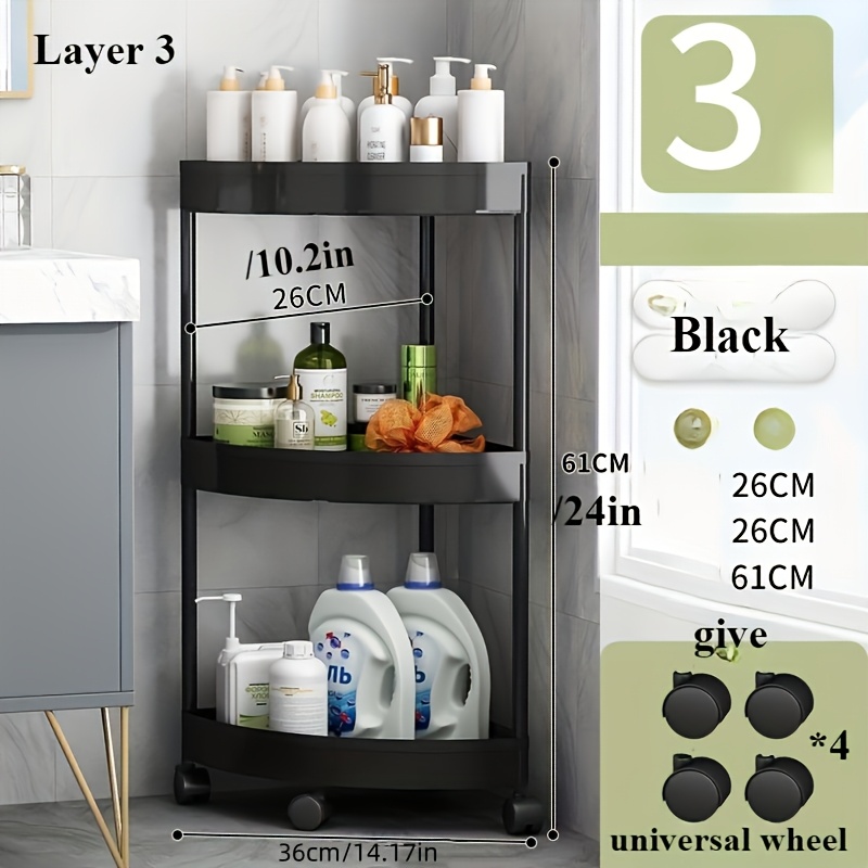 

3-tier Bathroom Storage Cart - , Mobile Organizer For Toilet Corner & More, Plastic