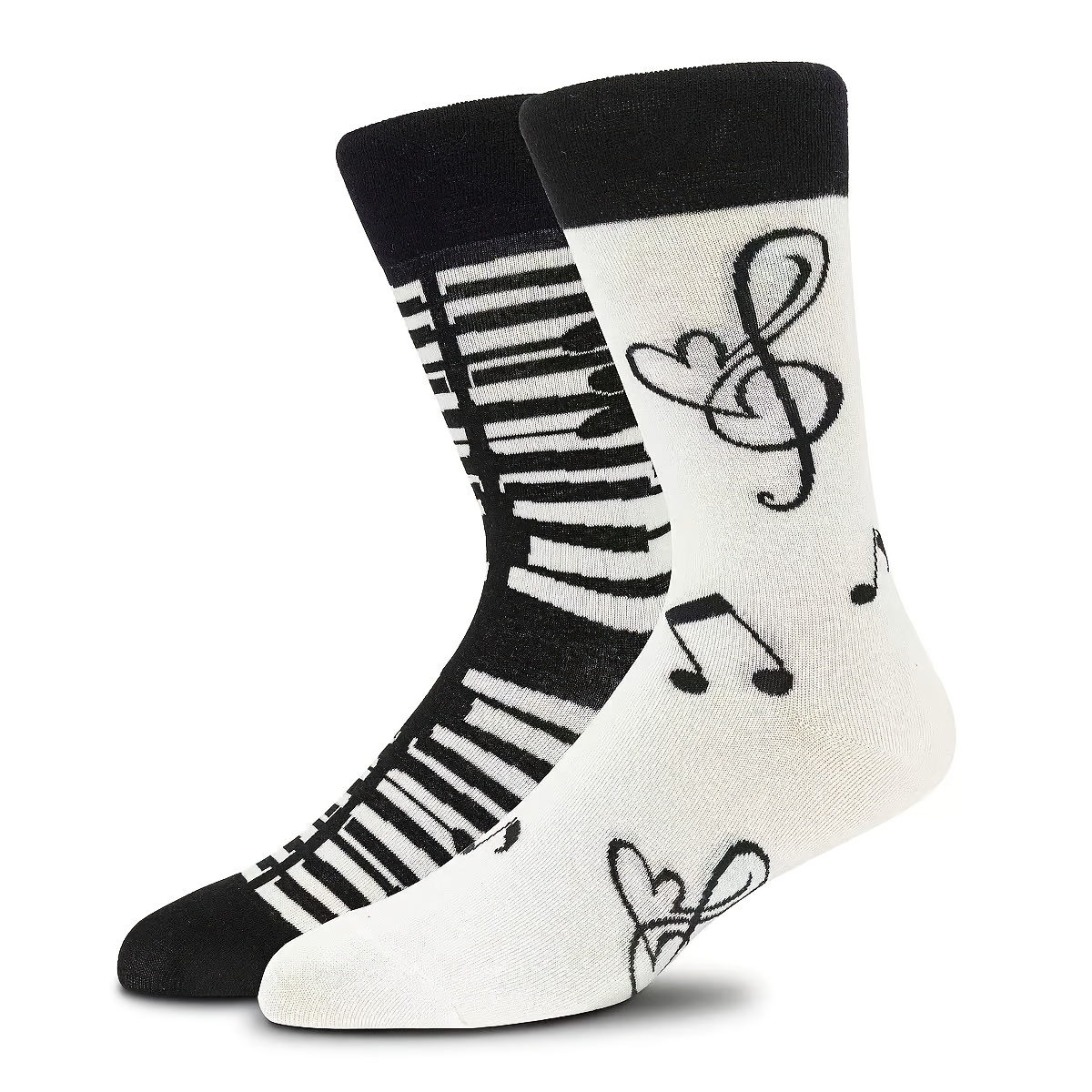 Music Note Pattern Crew Socks - Breathable Polyester, Fashionable Black & White Checkered Design For Men
