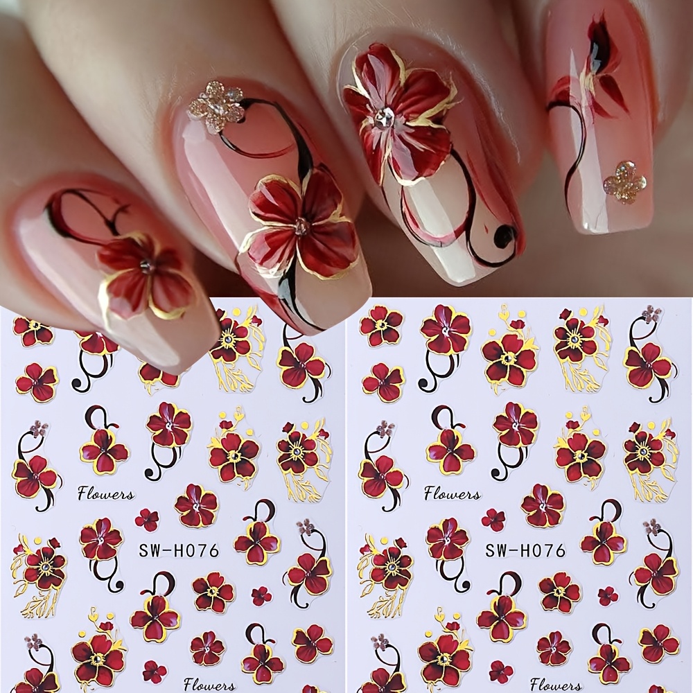 Image of 2pcs Flowers 3d Nail Art Stickers Elegant Nail Decals Diy Manicure Decorations For Wedding Nails