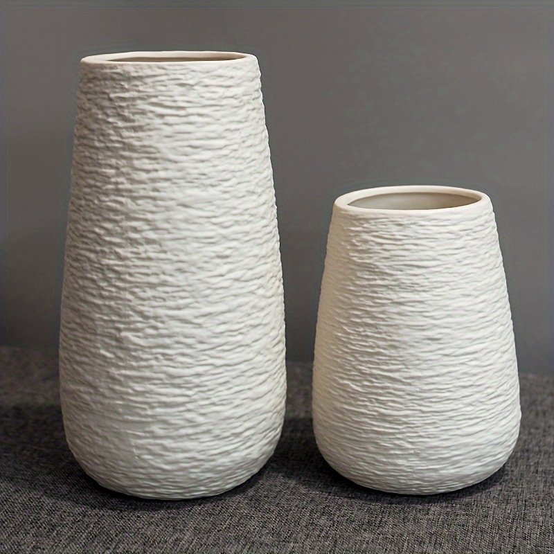 

White Ceramic Vases Set Of 2, Home Vases Boho Simple Modern Stereo Grain Table Decorative Vases For Bedroom, Living Room, Office Table Home Gift Women