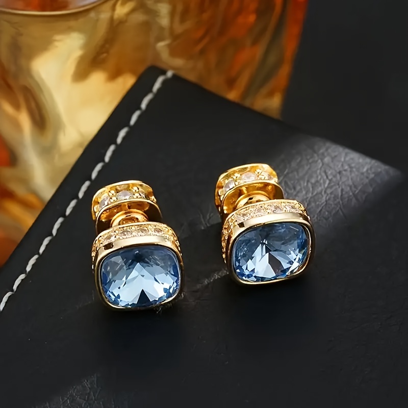 TEMU Pair Of Fashionable Hip-hop Synthetic Synthetic Synthetic Zircon​​ Earrings, Cute Compact Copper Ear Jewelry, Suitable For Men' Wear, Without