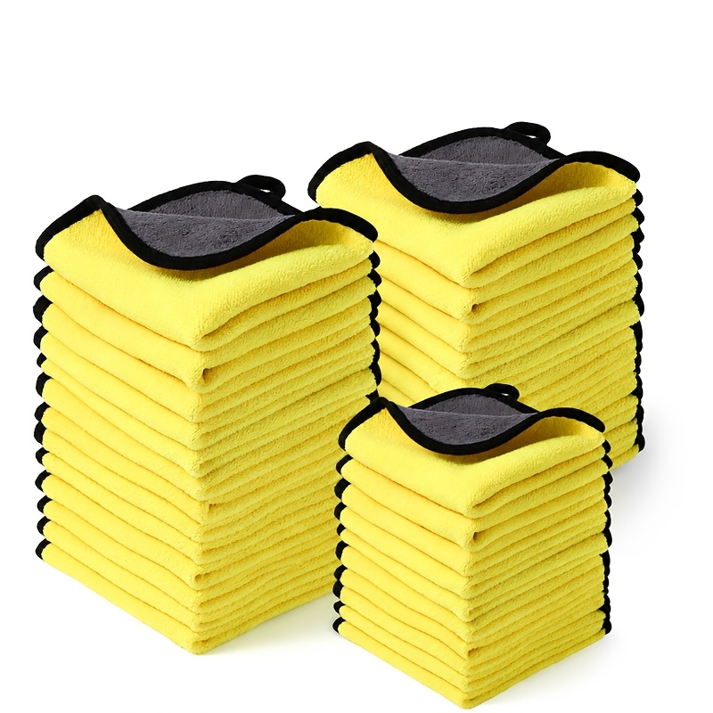 51/102/152pcs - Microfiber Coral Velvet Towels - Ultra Soft, Absorbent, Reusable Cleaning Cloths For Car Detailing, Household, Kitchen, Windows, 11.8" X 11.8" (yellow/grey)