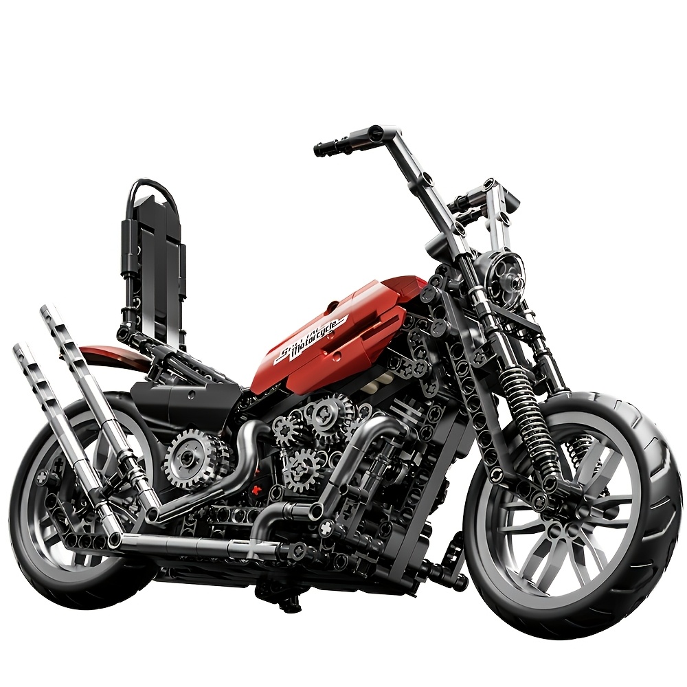 Retro American Motorcycle Building Block Assembly Toy, Desktop Collectible Mechanical Model