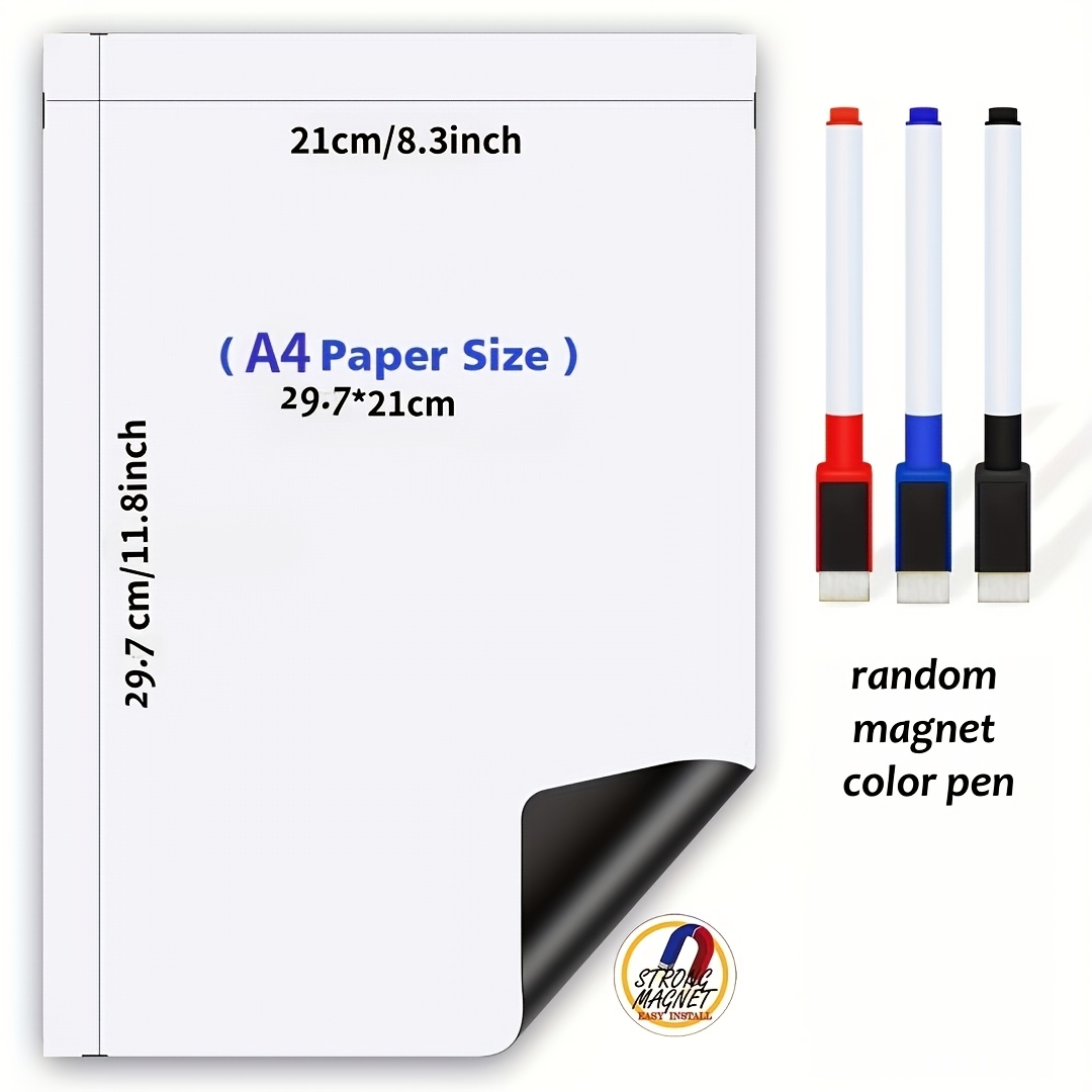 TEMU 4pcs Set 1 Magnetic Whiteboard Display Board And 3 Magnetic Random Color Marker Pens With Reusable, Easy To Erase, Suitable For Refrigerators,