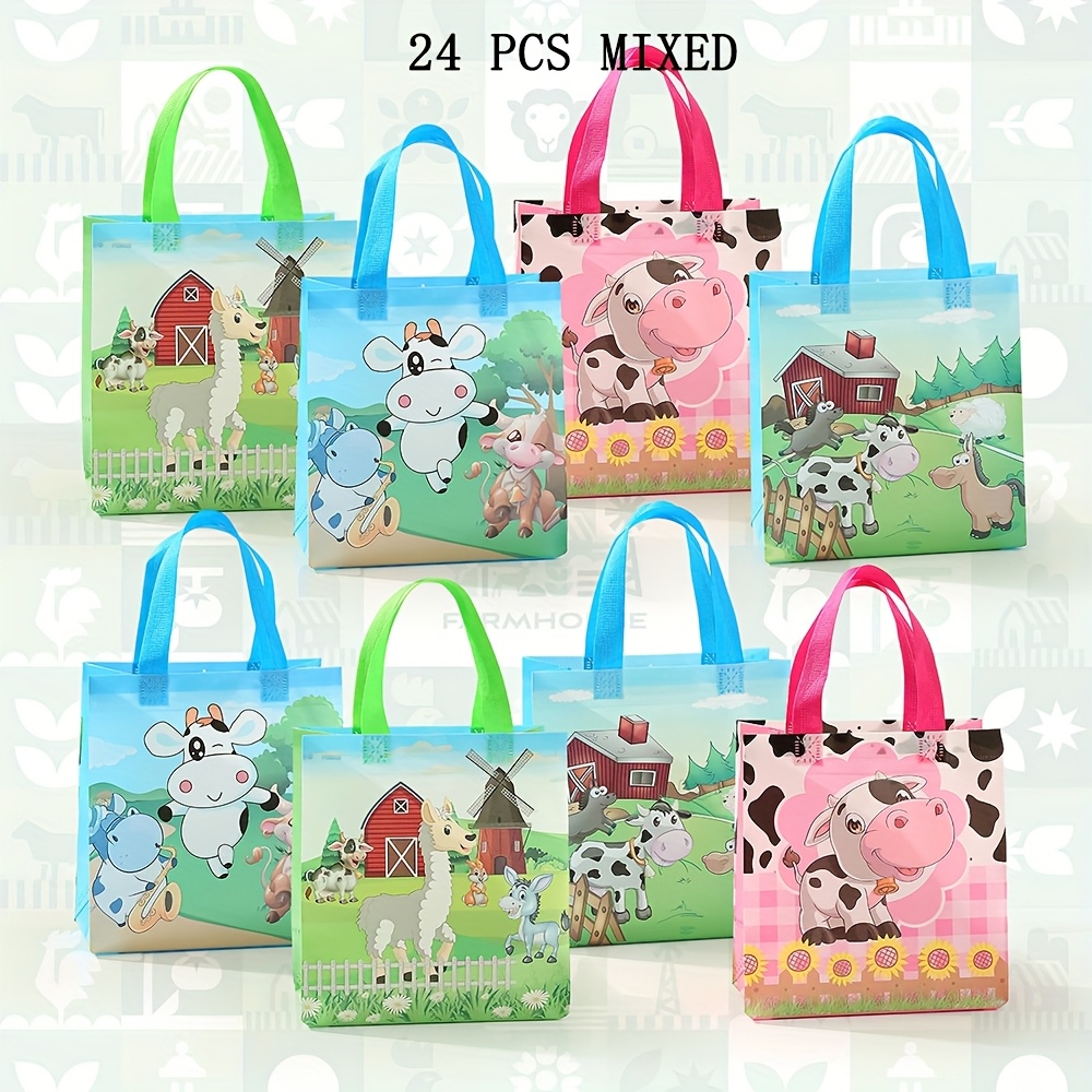 TEMU Gift For Her/him 24pcs Farm Animal Party Favor Bags With Handles, Birthday Gift Treat Bags Non-woved Gift Bags, Christmas, Halloween