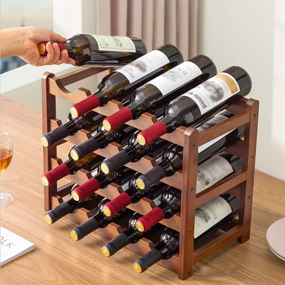 Botellero pequeño apilable ideal para colocar el vino en la cocina, la  bodega o la despensa, botellero modular en ma…