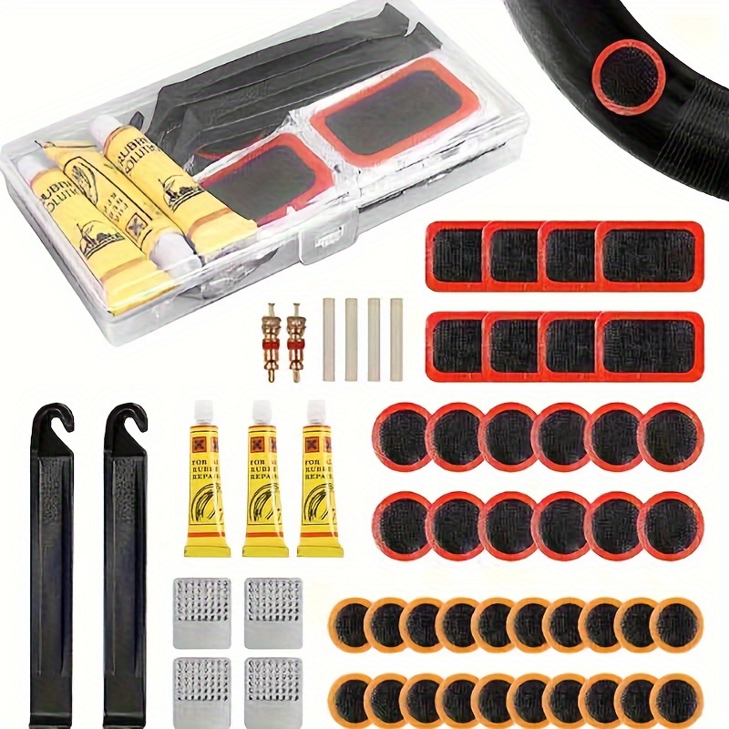 

Top-quality Bicycle Tire Repair Tool Kit: Vulcanizing Patches & Metal Scuffer, Quick Puncture Fix For All Bikes, Motorcycles, Bmx, Mtb, Road Cycles - Pp Screwdriver Scraper Included