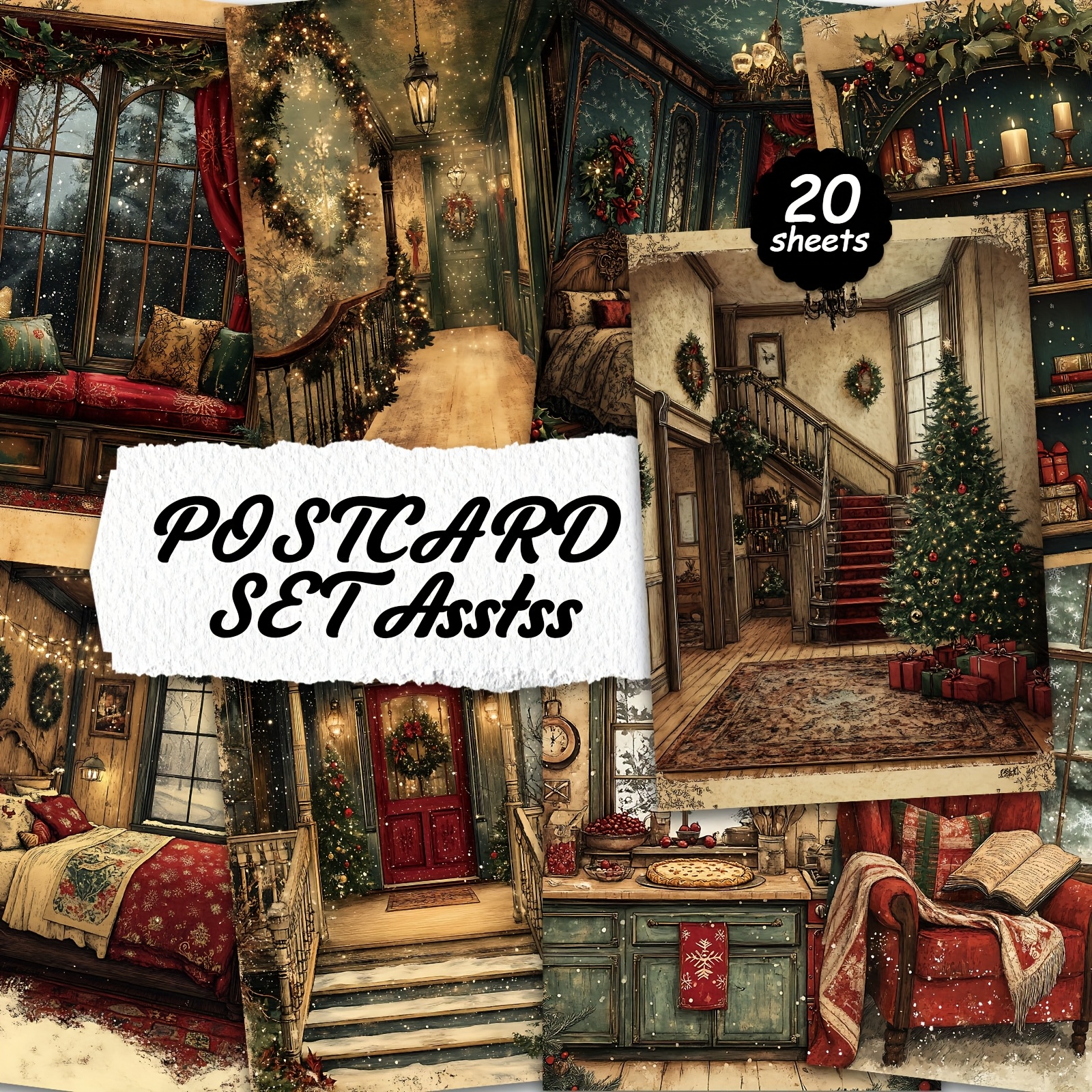 TEMU Set Of 20 Christmas Postcards For Writing On Cardboard, Smooth , English Scrapbooks, Trash Diaries, Crafts, Greeting Cards, Holiday Wishes And
