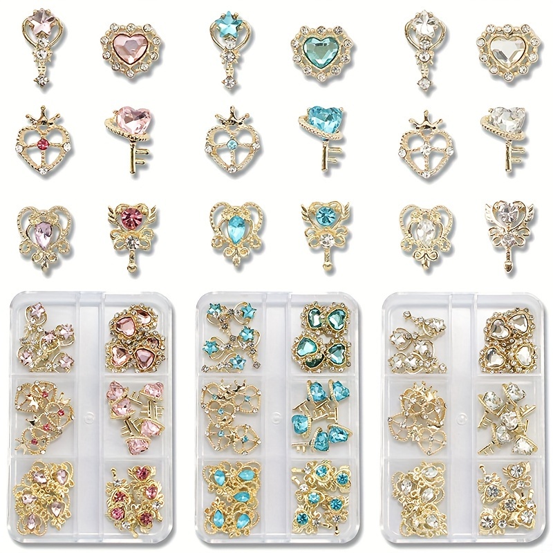 

30-piece Nail Art Rhinestone Charms Set, And Heart Designs, White Mixed 3d Nail Art Decorations, Diy Nail Supplies Kit, Unscented