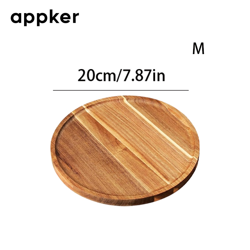 Image of Appker Round Acacia Wood Serving Tray-natural Wooden Charcuterie Board- Decorative Tray For Coffee Table, Kitchen, Dining Room-perfect For Appetizers, Candles, Home Decor