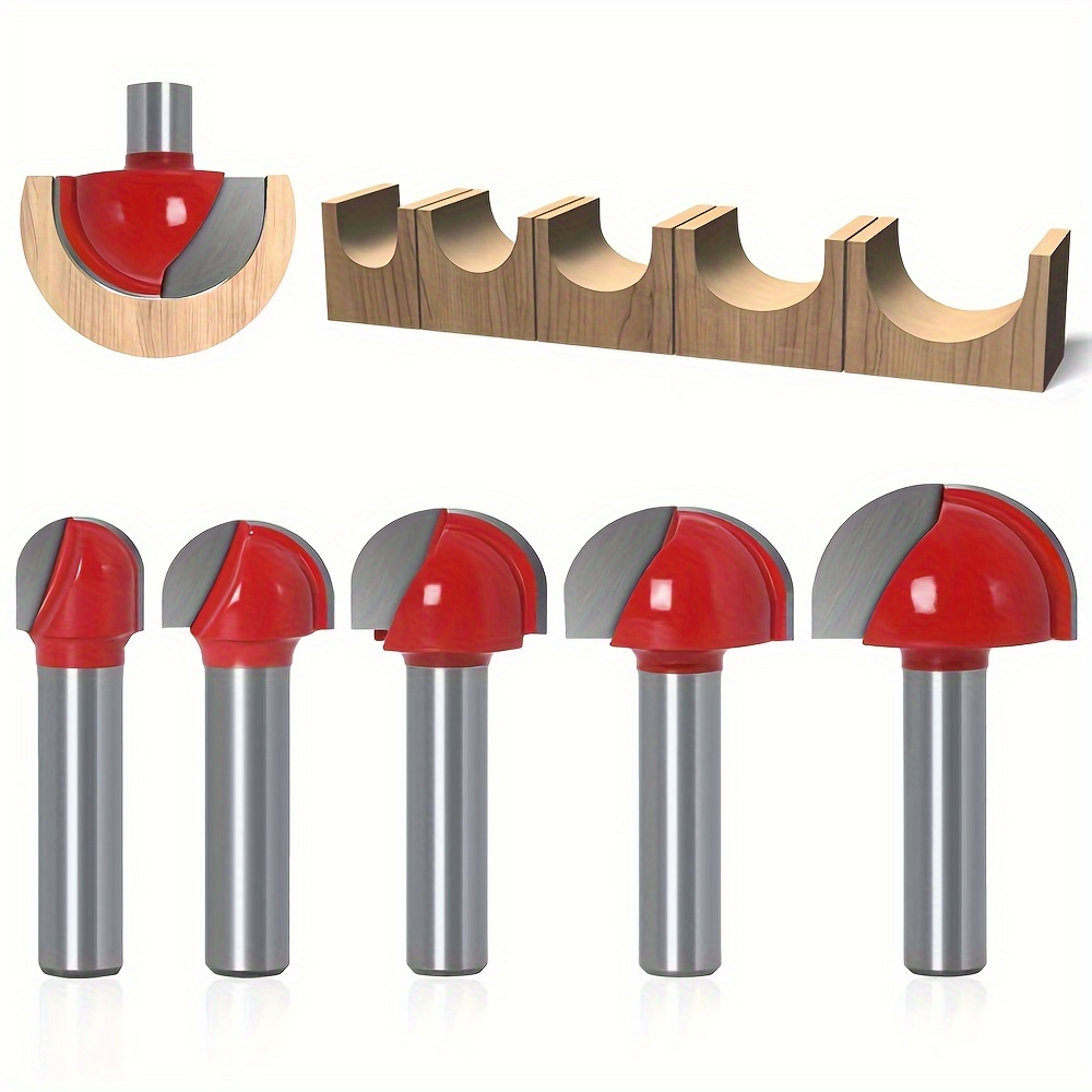 

5 Piece 8 Mm Shank Carbide Router Bit Round Nose Cove Core Box Milling Ball Woodworking - 12 Mm/16 Mm/19 Mm/22 Mm/25.4 Mm