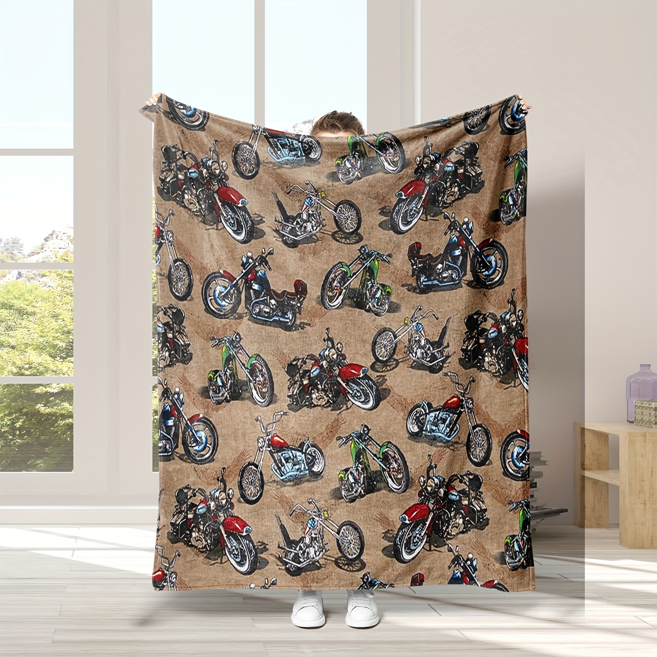 

Motorcycle Print Flannel Throw Blanket - Lightweight, Comfort For Couch, Bed, Office, Camping & Travel - Perfect Gift Idea