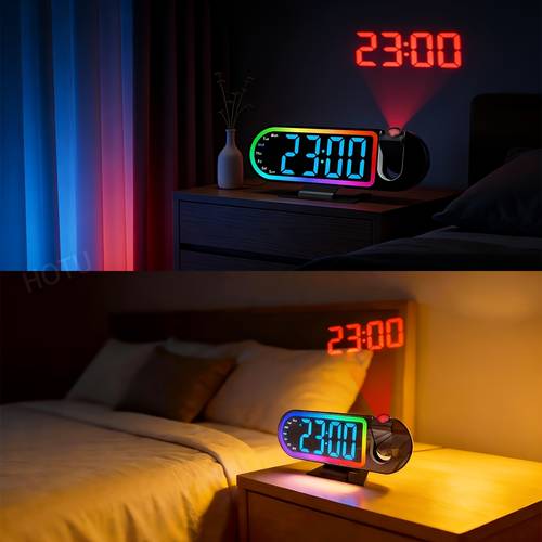 led color changing usb powered projection clock a contemporary alarm clock featuring temperature display c f dual alarm settings function stylish bedside design with memory requires aaa batteries dimming options