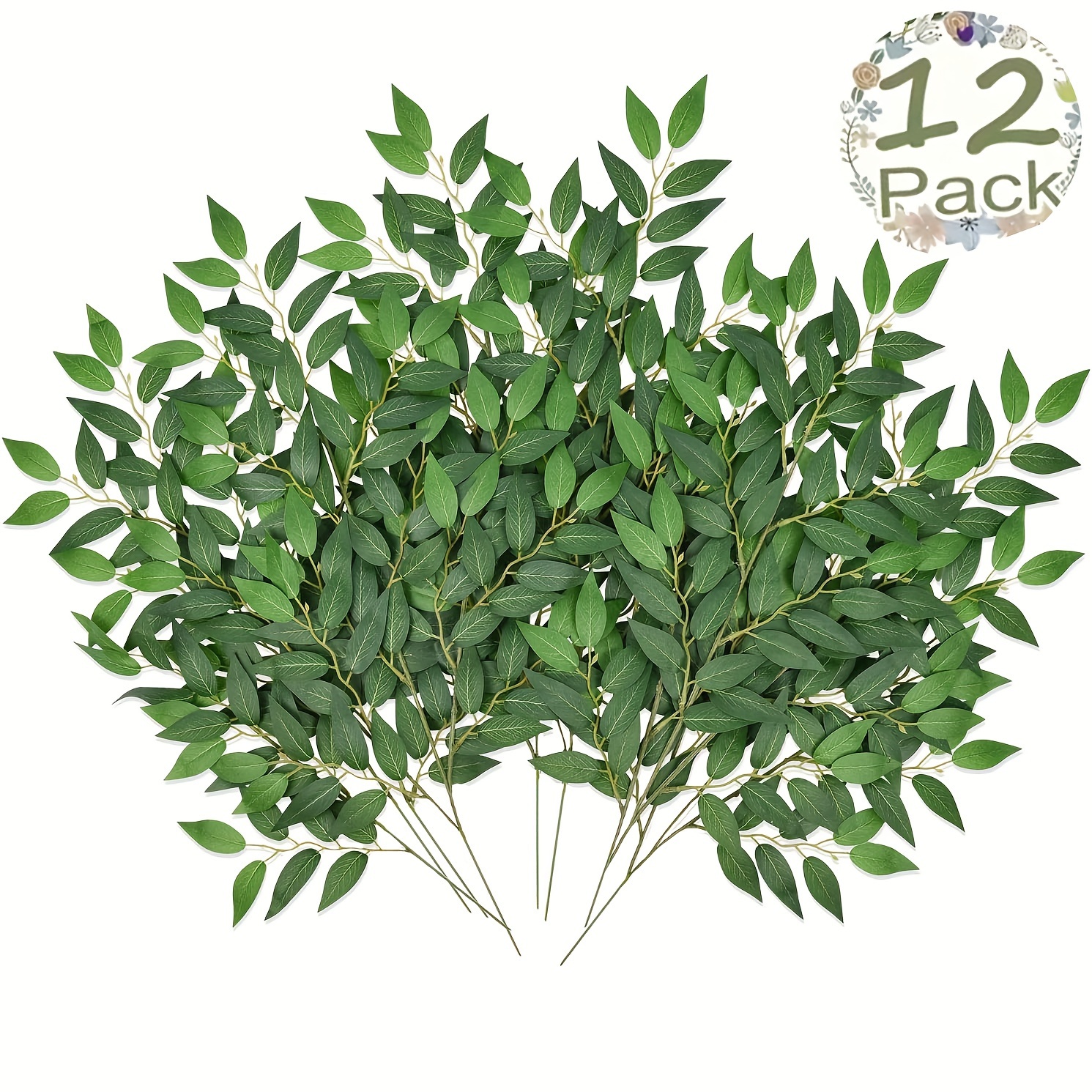 

12 Pack Faux Italian Ruscus Greenery Stems, Artificial Outdoor Green Leaf Bouquet For Vase Bridal Wedding Arch Table Home Centerpiece Decor, Summer Decor