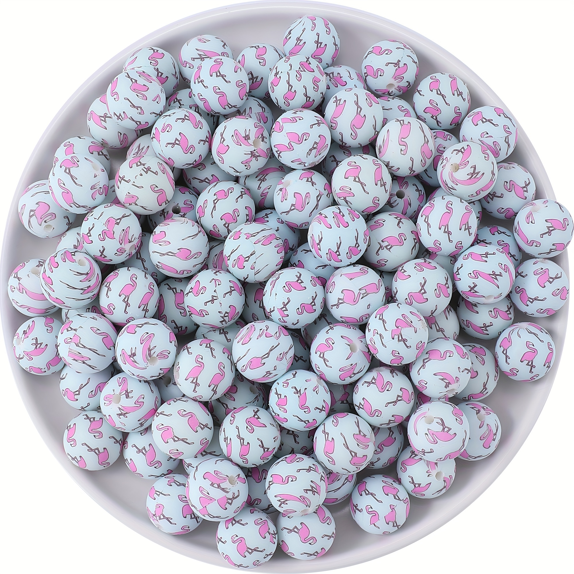 

50pcs Silicone Printed Beads Flamingo Print Beads 15mm Printed Beads Silicone Spacer Beads For Keychain Making Bracelet Necklace Diy Pen Beads