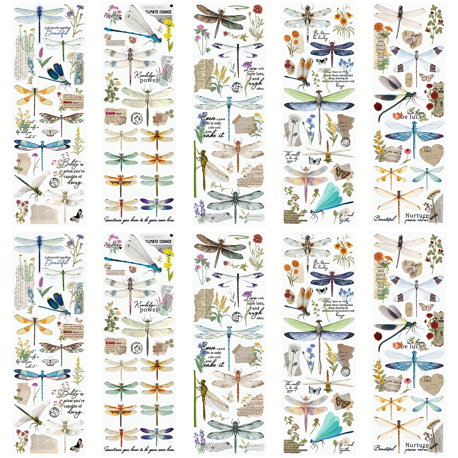

Dragonfly & Floral Design Transfer Stickers - 10 Sheets, Easy Apply For Diy Scrapbooking, Photo Albums & Crafts, 11.8 X 3.9 Inches