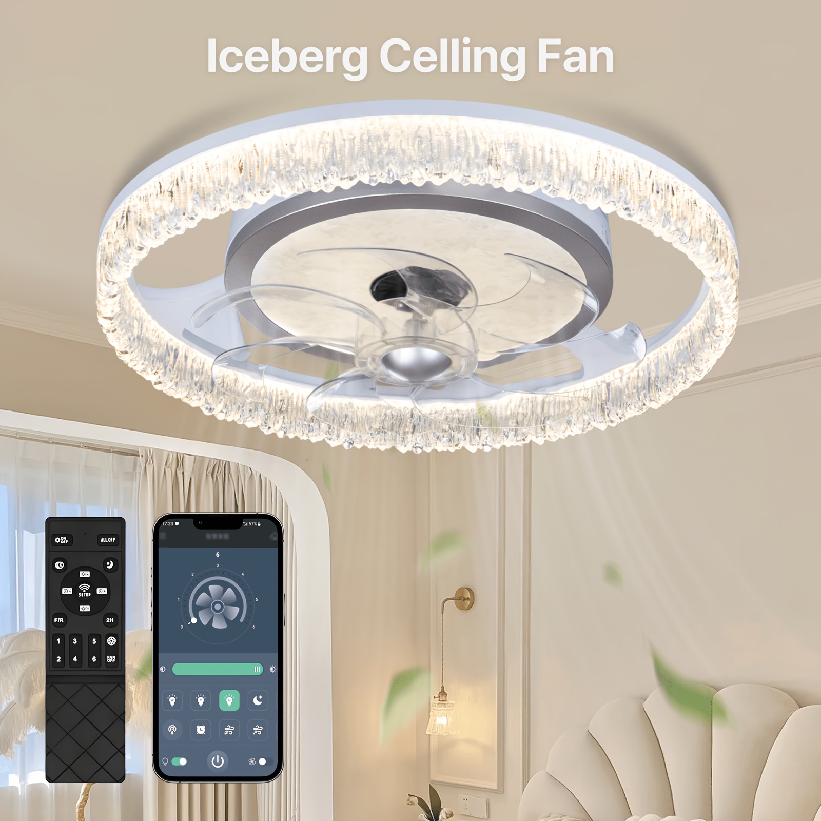 ceiling fan with light low profile ceiling fans with remote control flush mount ceiling fan 3 color 6 speed led fan light for bedroom living room kitchen dining room Product details 1