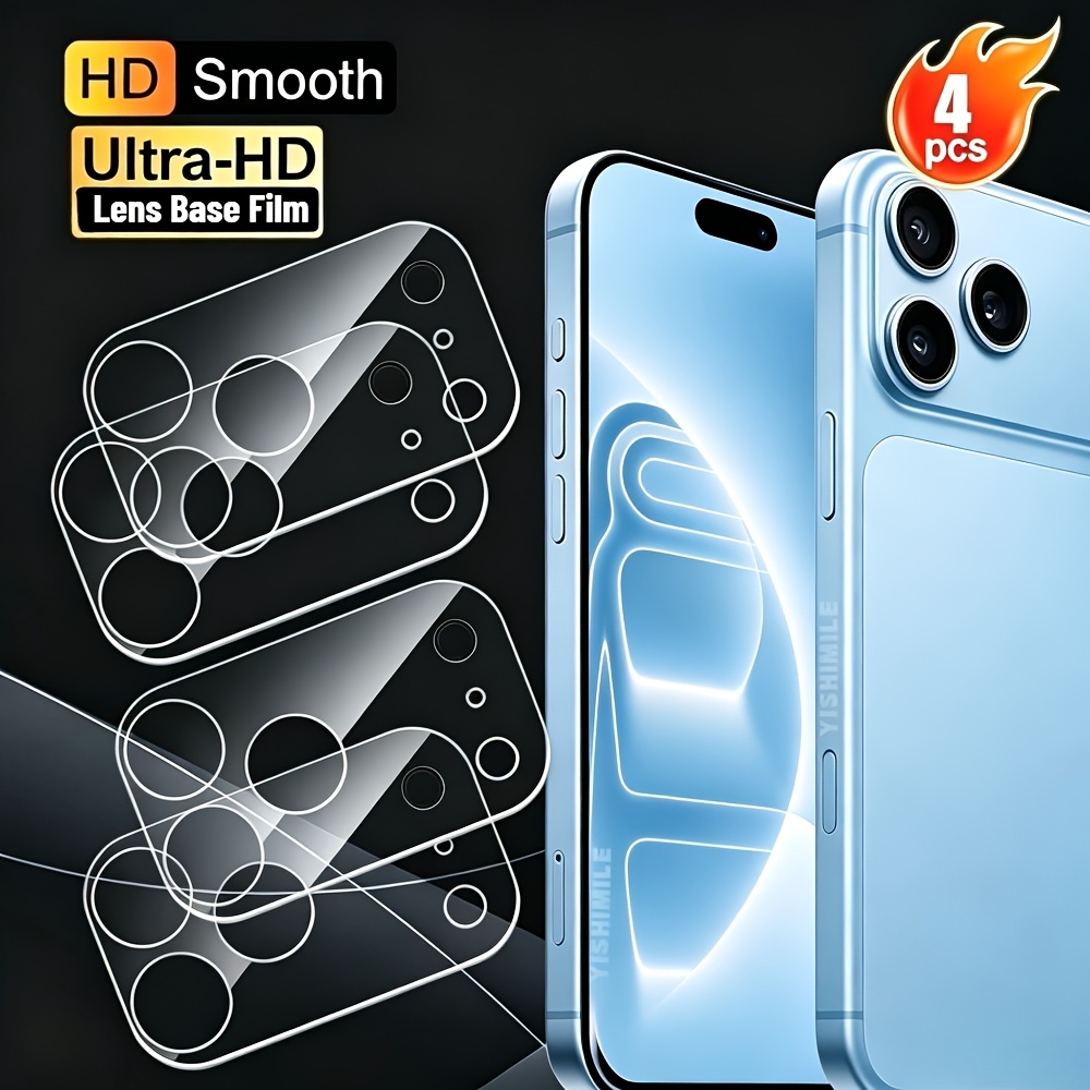 TEMU 4pcs Hd Hollow Lens Films Protective Film For Iphone 18 Pro | 18 Pro Max | 17 Pro | 17 Pro Max, Lens Base Protective Film, Scratch Resistance,