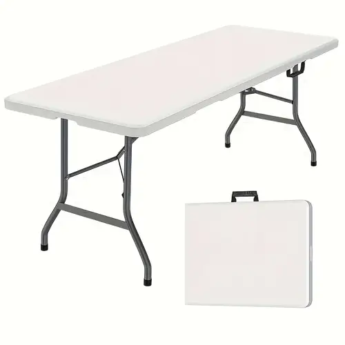 1pc heavy duty folding table with handle portable folding desk space saving lightweight table for camping picnics parties indoor outdoor use sturdy metal legs ideal for home office events compact storage design folding table portable picnic essentials sturdy construction
