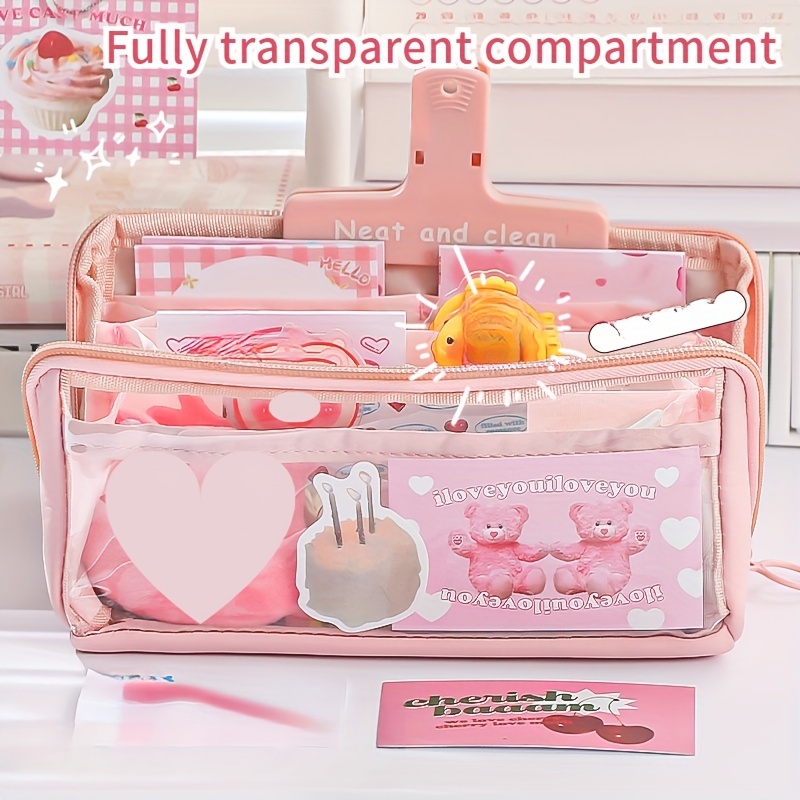 

Multi-compartment Pink Pencil Case With Transparent Layers, Large Capacity Stationery Organizer For Girls, 2024 Trendy Design With 180-degree Flat Lay Feature