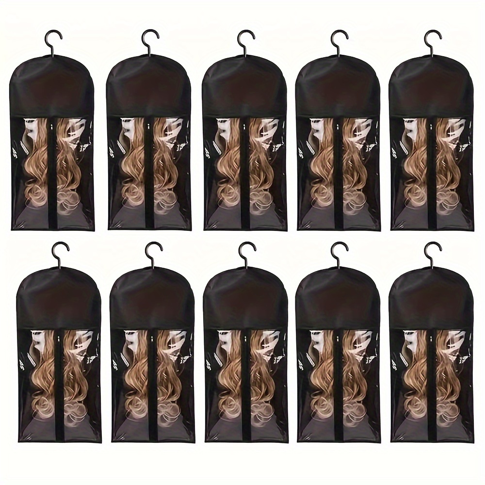 

10pcs Wig Storage Bags With Hooks - Transparent, Dustproof & Portable Design For Salon And Home Use, Holds Multiple Wigs, Wall Mounted, Zipper, Tool Accessories