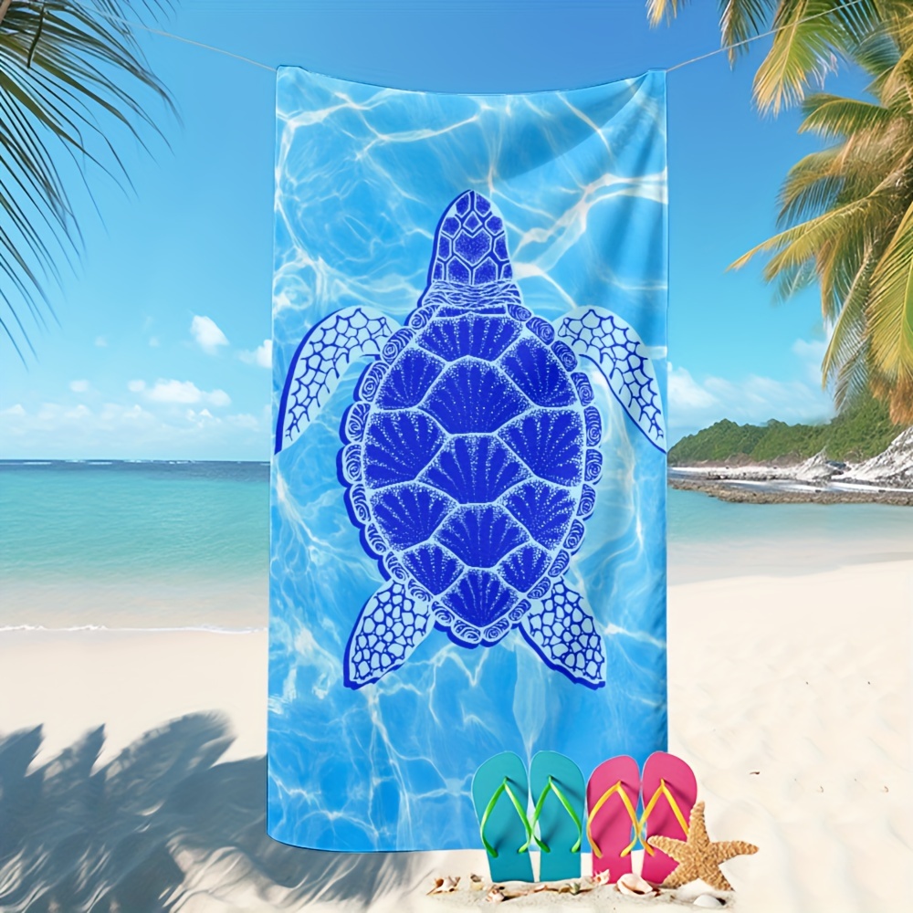 Microfiber Beach Towel Oversize,Cartoon Fish Sea Turtle Crab Shell