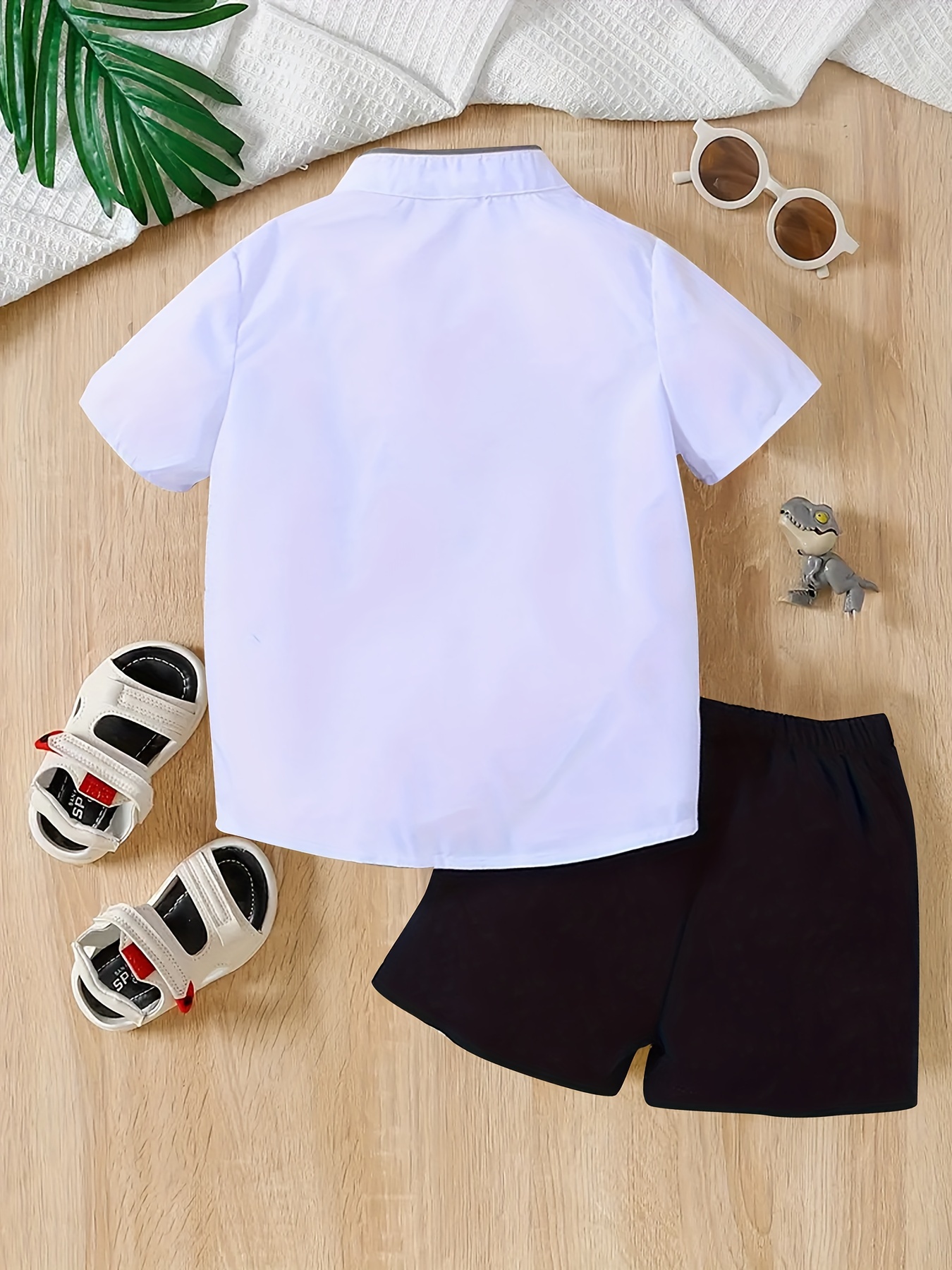 2pcs, Baby Boy's Trendy Short Sleeves Dinosaur Pattern Shirt + Versatile Shorts Set, Casual Comfy Summer Outdoor Clothes