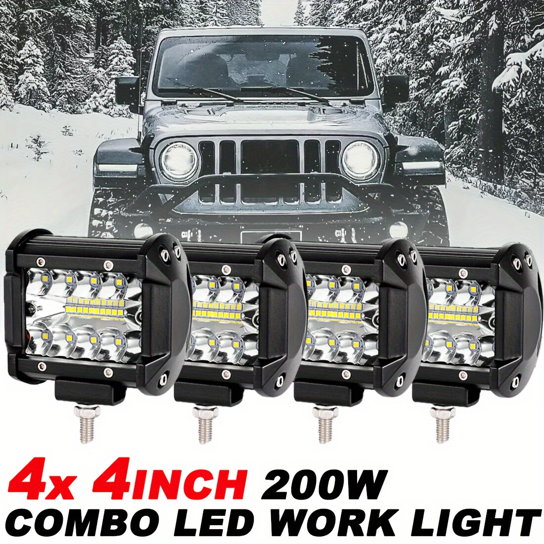 

4pcs 4inch 200w Led Work Light Bar Spot Flood Off Road Truck Lights