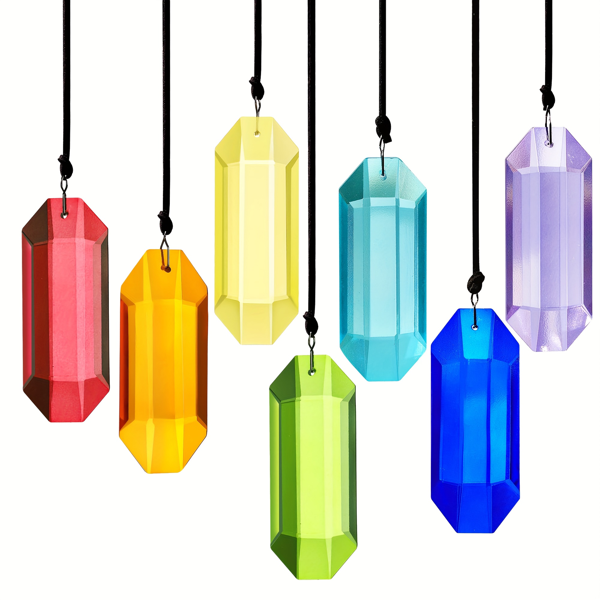 Image of 7pcs Crystal Suncatcher Prisms 3'' Indoor Window Hanging Ornaments Rainbow Glass Prisms Sun Catchers For Home Garden Crystals
