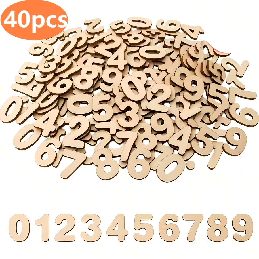 TEMU 40 piezas de números de madera 0-9, surtido de manualidades, pintura, , decoración, , boda, , arreglo, colgantes de madera, adornos, decoración