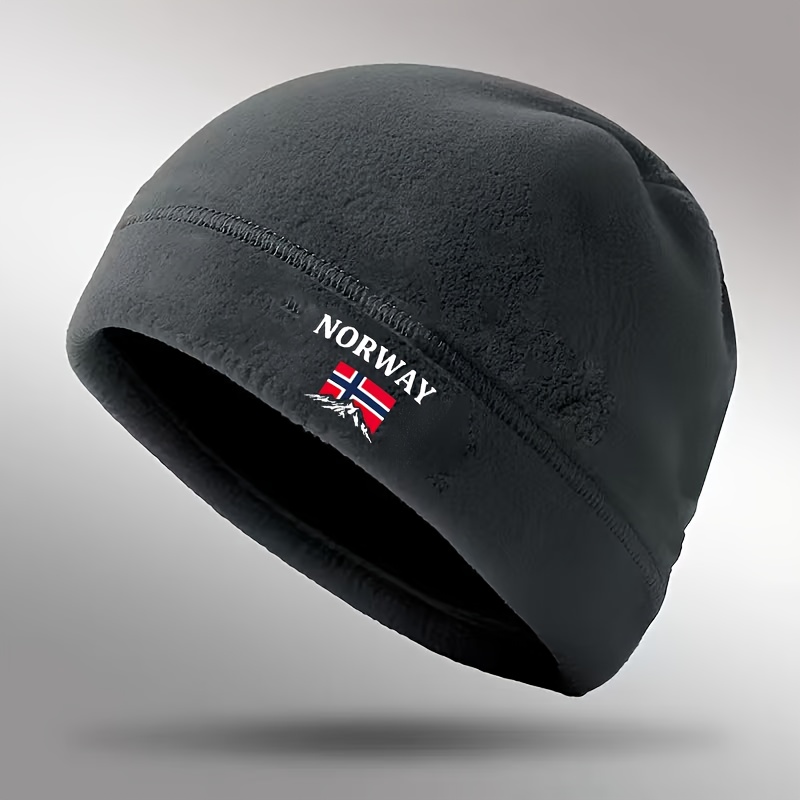 TEMU 1pc 1pcs 1pc Norway Flag & Mountain Print Thermal Winter Hat - Cold Weather Cap Suitable For , Outdoor Hiking, Running, Cycling, Daily Wear,