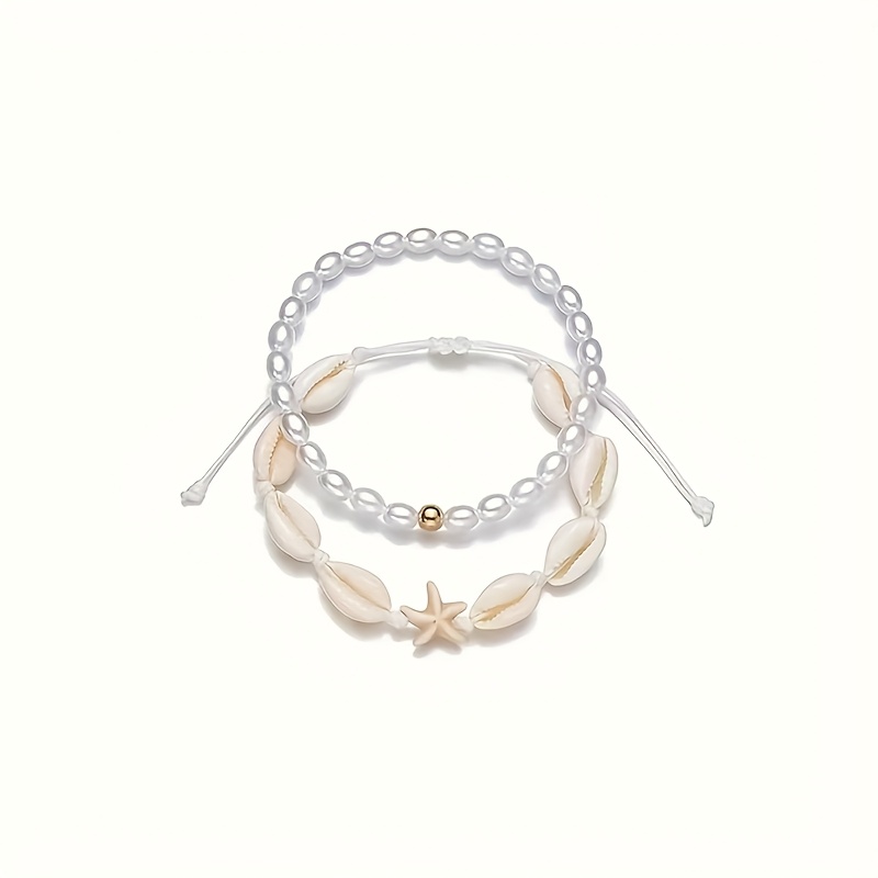 2pcs Bohemian Starfish Shell Foot Chain Set, Vacation Wear